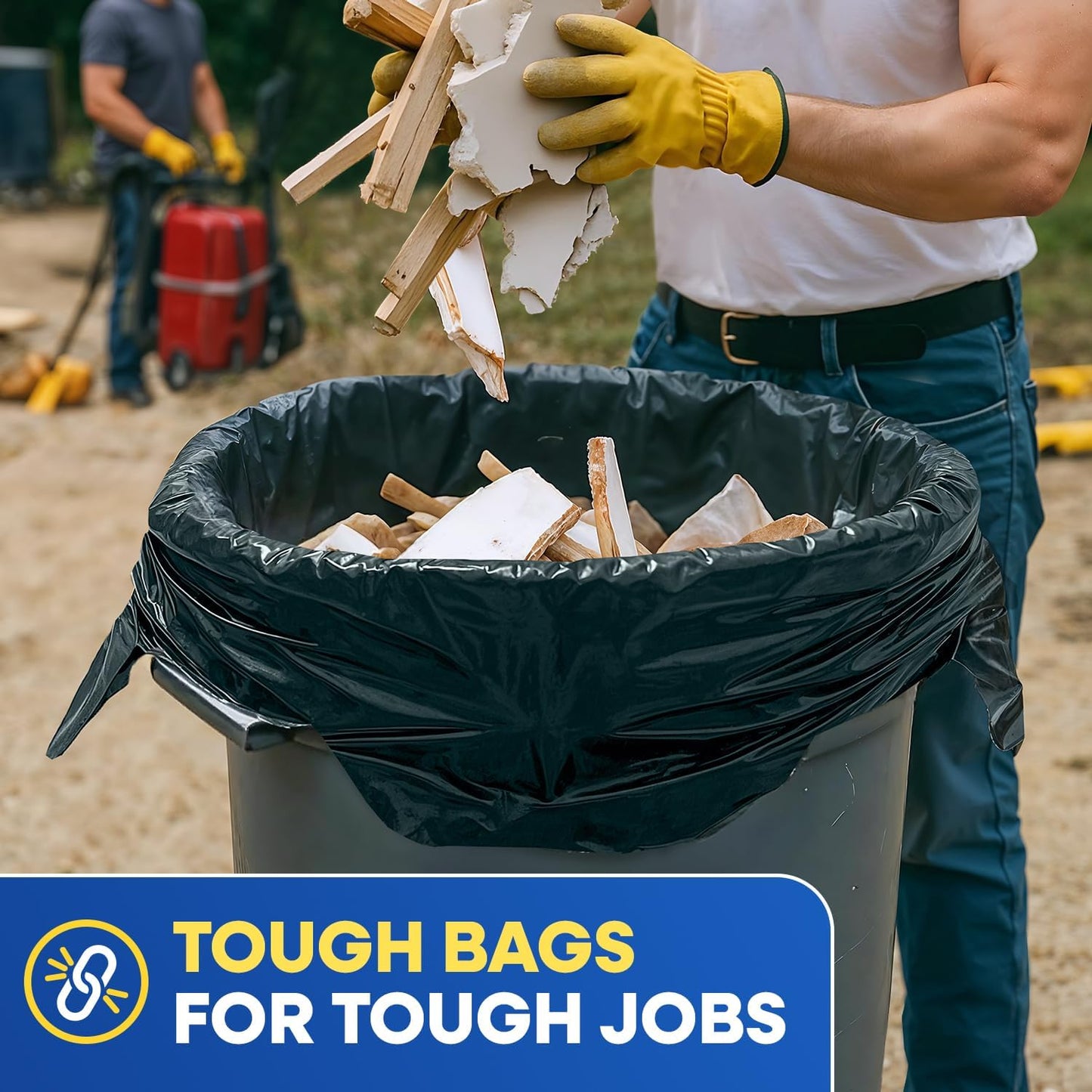 32" x 45" 42 Gallon 3Mil Black Contractor Bags with Flap Ties, 20/Box 120/Case
