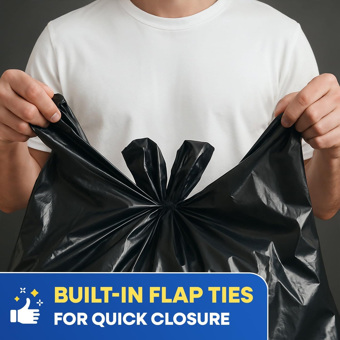 43" x 49" 65 Gallon 2Mil Black Trash Bags with Flap Ties, 20/Box 120/Case
