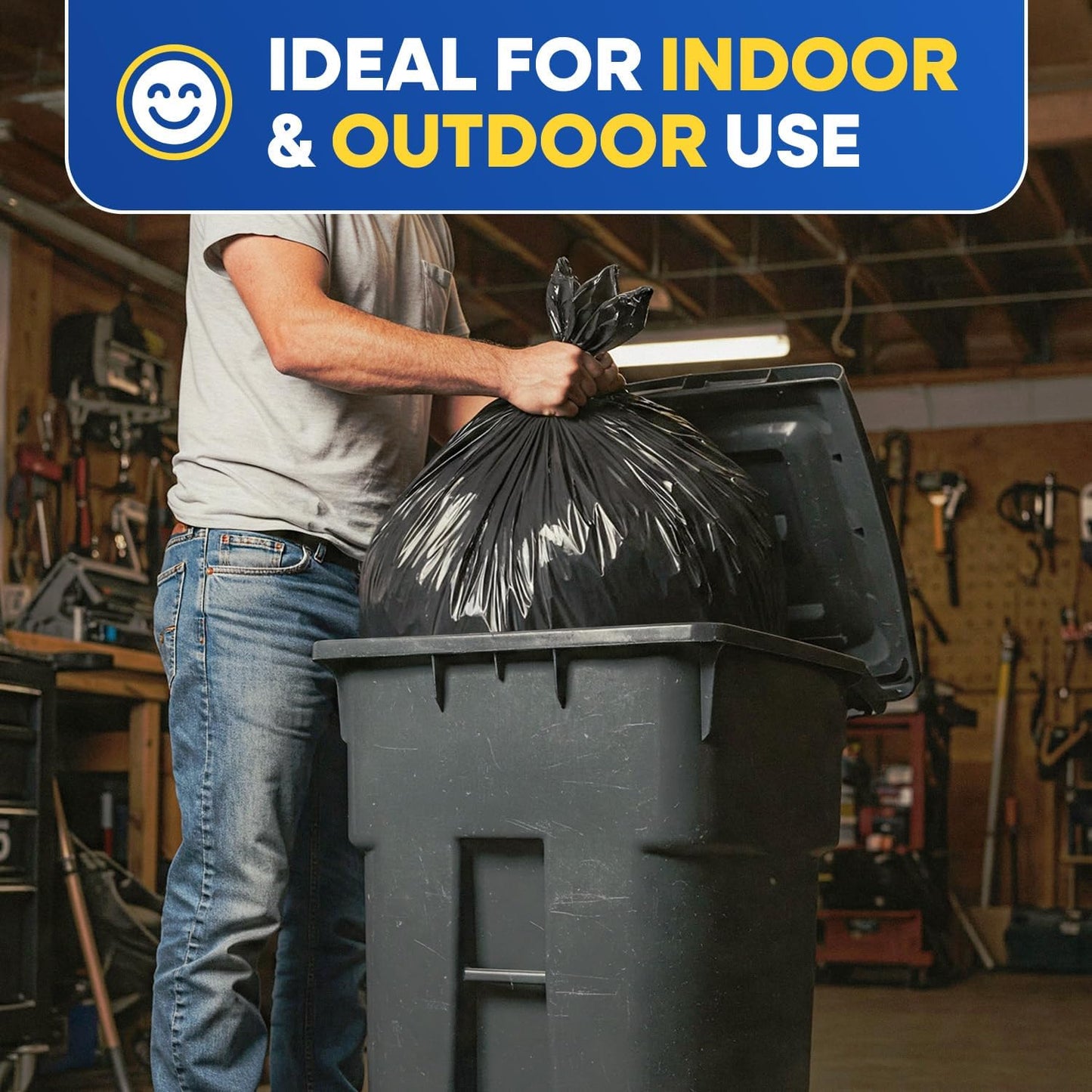 43" x 49" 65 Gallon 2Mil Black Trash Bags with Flap Ties, 20/Box 120/Case