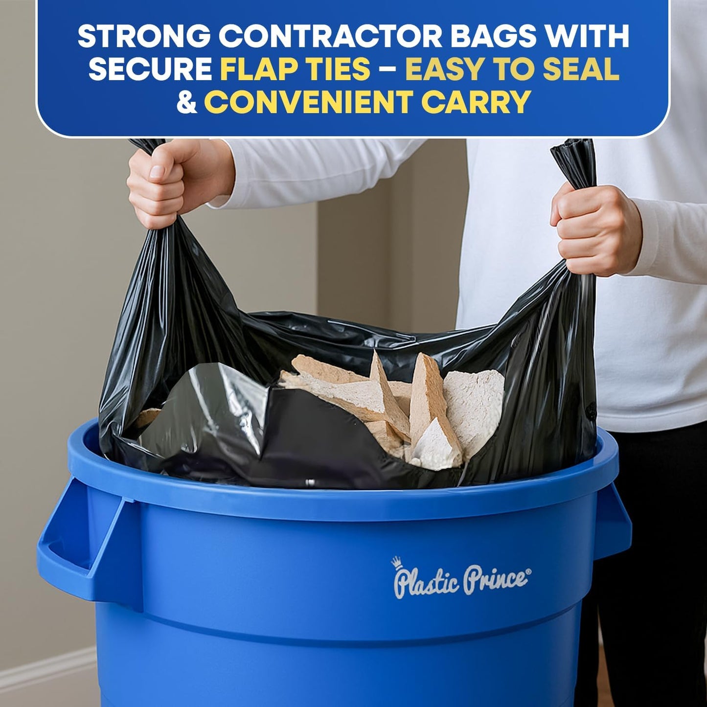 32" x 45" 42 Gallon 3Mil Black Contractor Bags with Flap Ties, 20/Box 120/Case