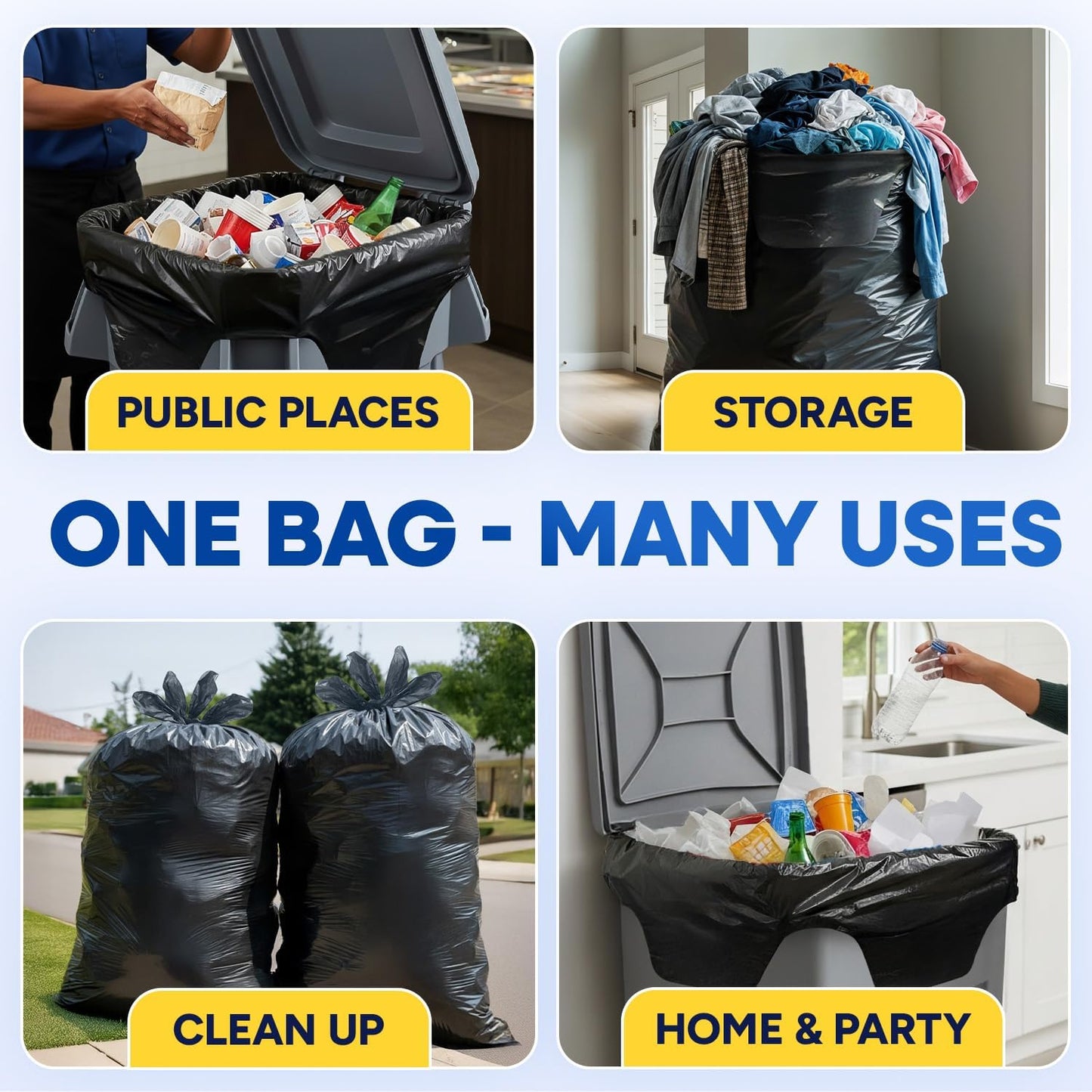 43" x 49" 65 Gallon 2Mil Black Trash Bags with Flap Ties, 20/Box 120/Case