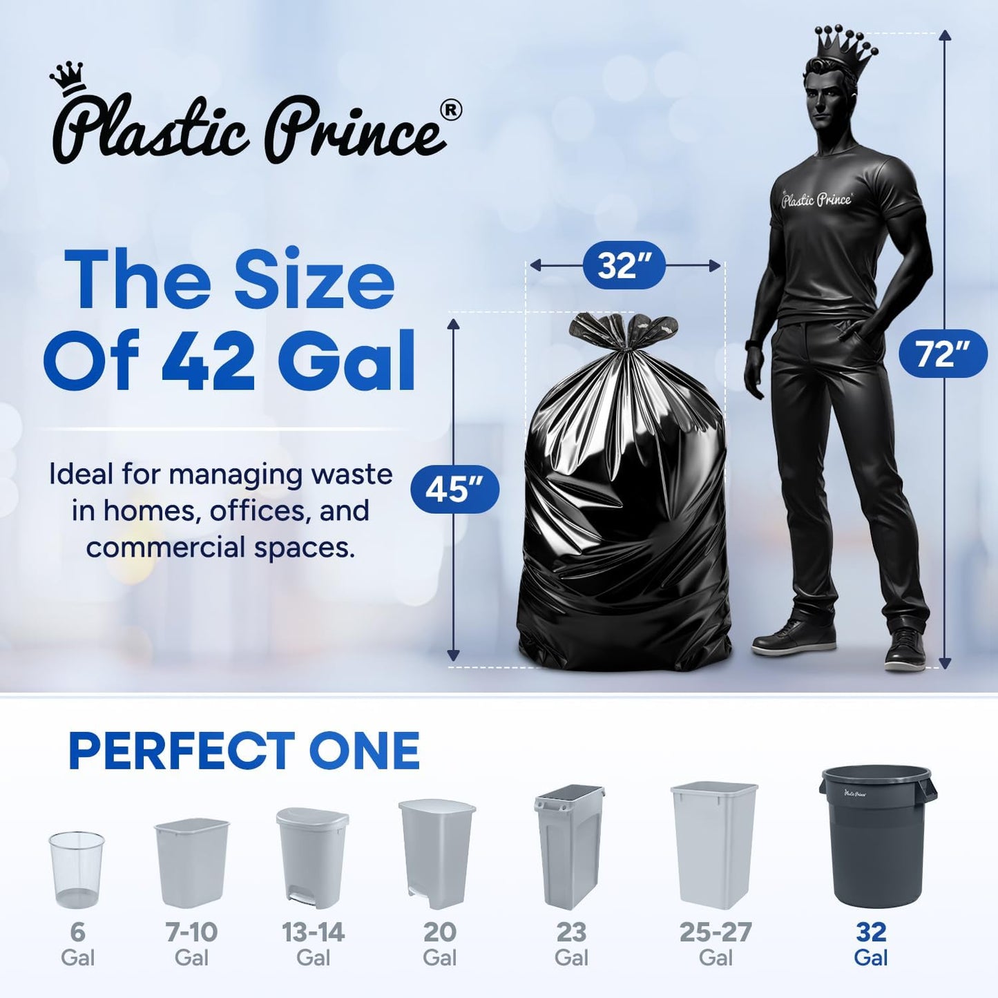 32" x 45" 42 Gallon 3Mil Black Contractor Bags with Flap Ties, 20/Box 120/Case