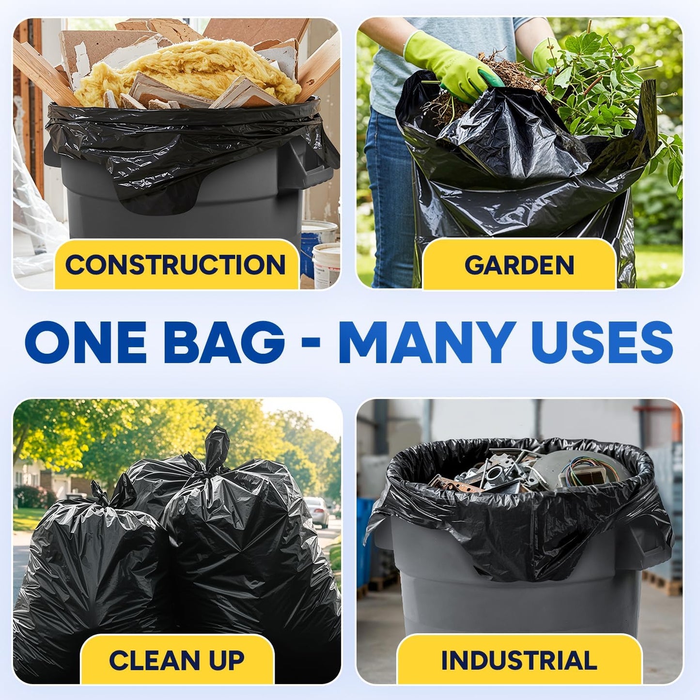 32" x 45" 42 Gallon 3Mil Black Contractor Bags with Flap Ties, 20/Box 120/Case
