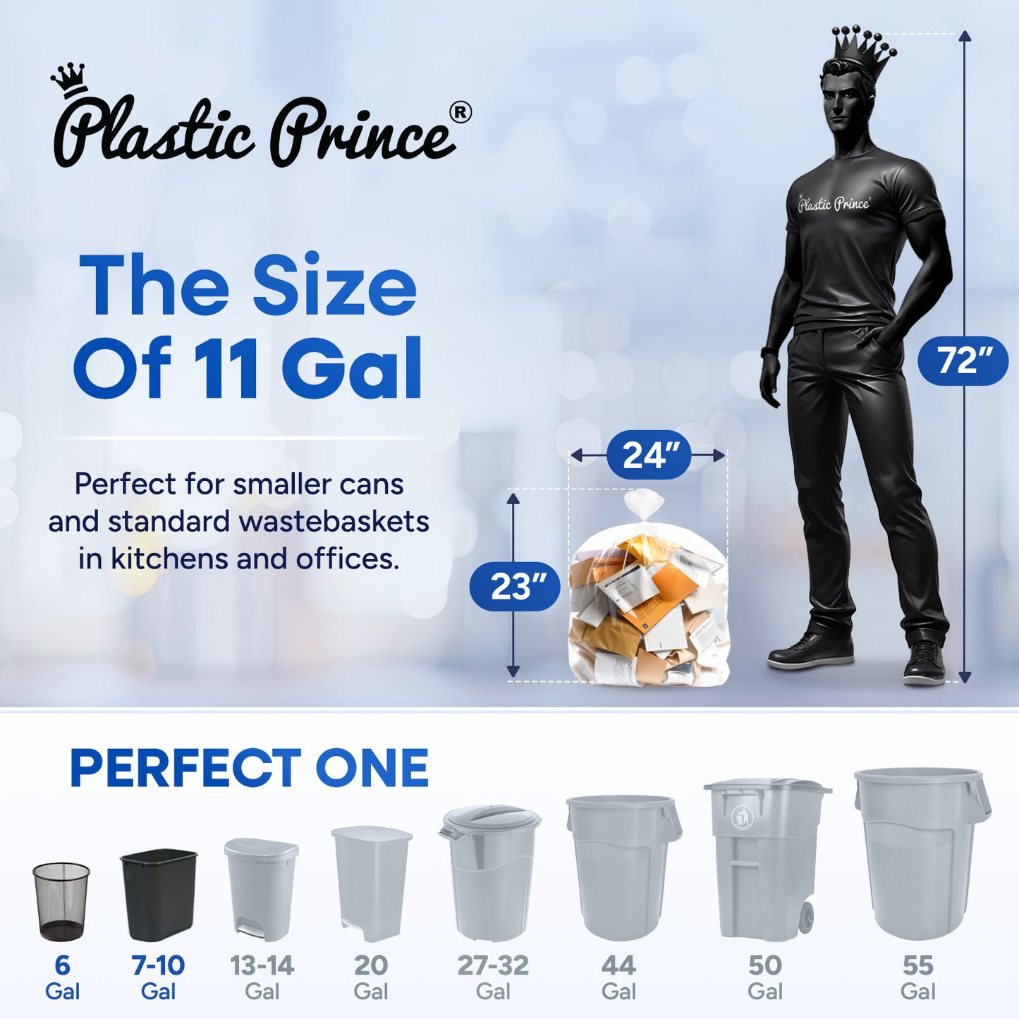 24" x 24", 10 Gallon, 8 Mic, Clear High-Density Can Liners, Perforated Coreless Rolls, 1000/Case