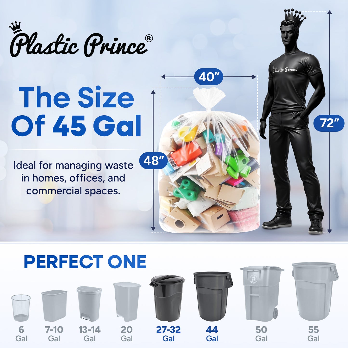 40" x 48", 45 Gallon, 22 Mic, Clear High-Density Can Liners, Perforated Coreless Rolls, 150/Case