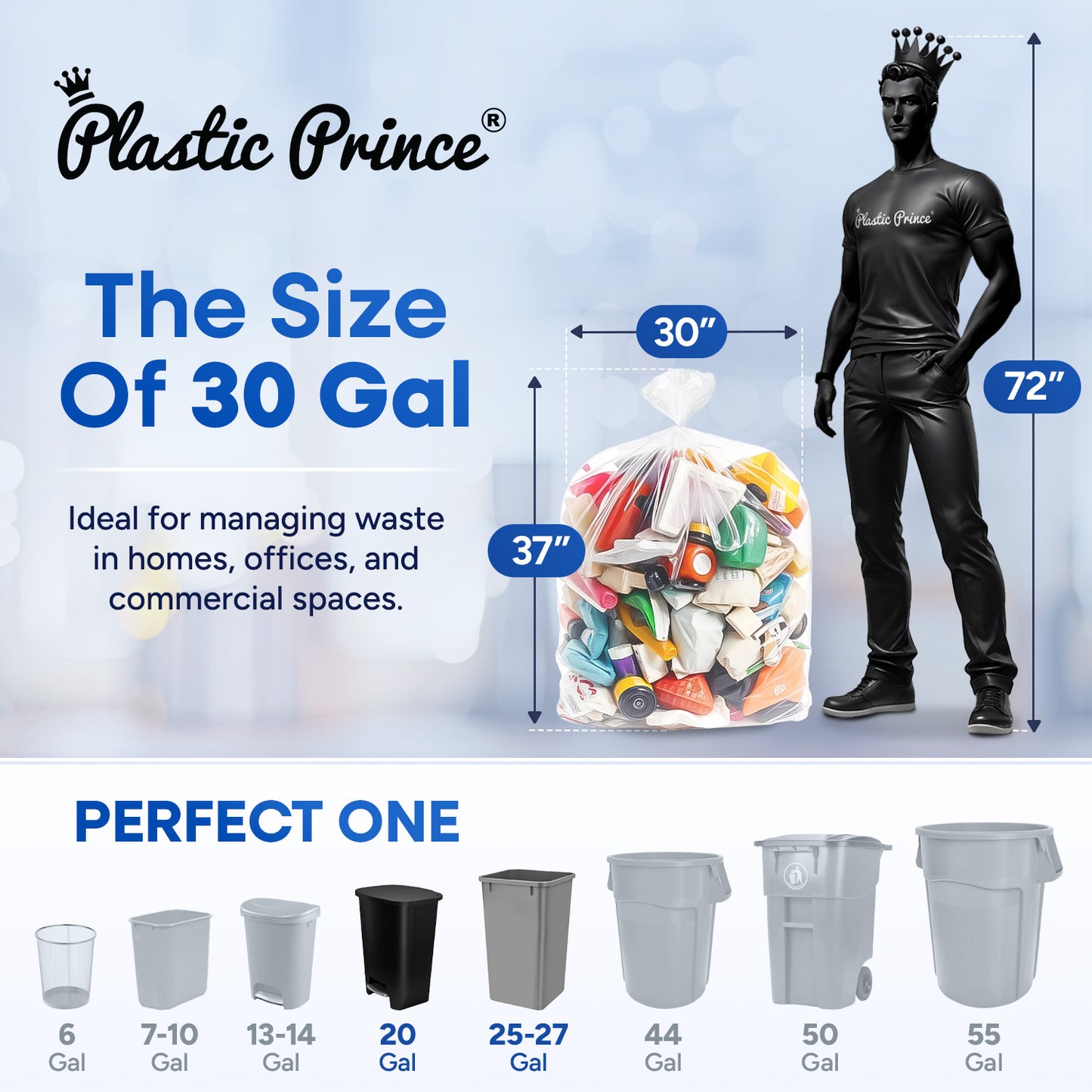 30" x 37", 30 Gallon, 13 Mic, Clear High-Density Can Liners, Perforated Coreless Rolls, 500/Case