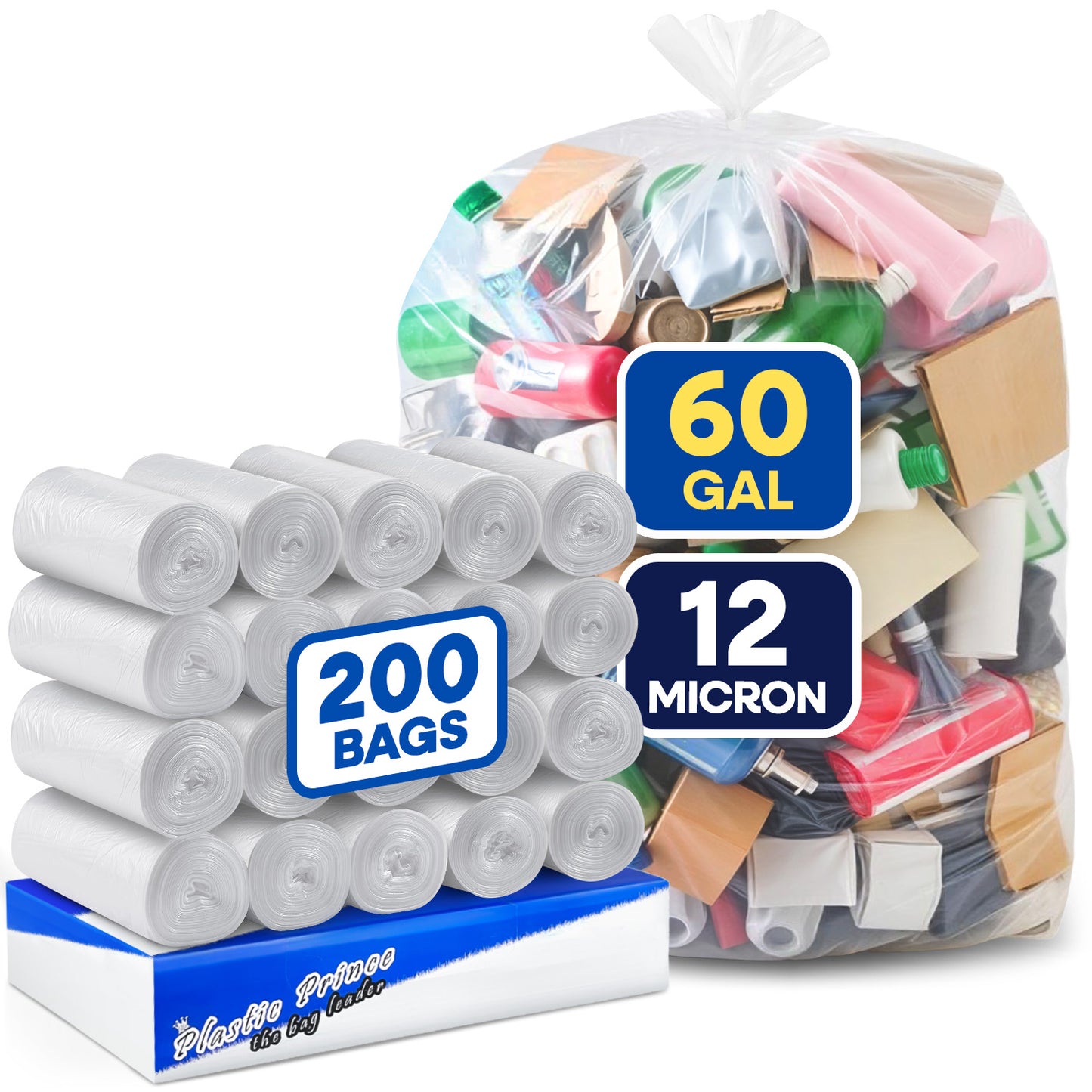 38" x 60", 60 Gallon, 12 Mic, Clear High-Density Can Liners, Perforated Coreless Rolls, 200/Case