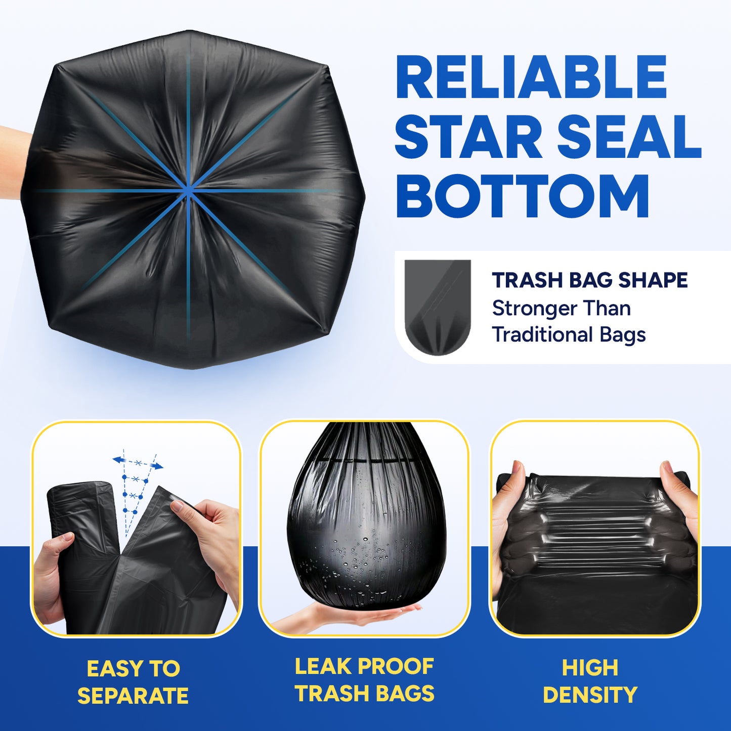 30" x 36", 30 Gallon, 10 Mic, Black High-Density Can Liners, 500/Case