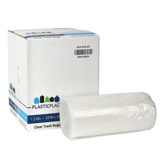 33" x 39" 33 Gal 1.2 Mil Clear Garbage Bags, 100/Case