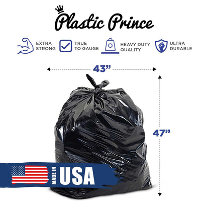 43" x 47" 56 Gal 2 Mil Black Trash Bags, 100/Case