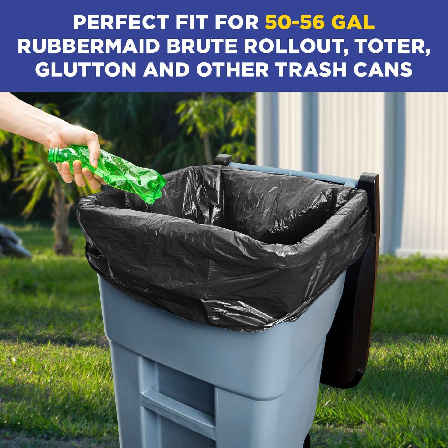 43" x 47" 56 Gal 2 Mil Black Trash Bags, 100/Case