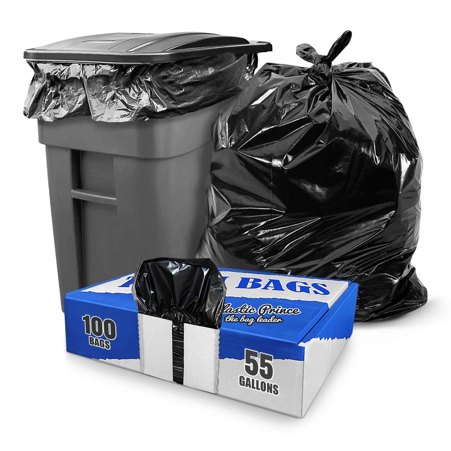 43" x 47" 56 Gal 2 Mil Black Trash Bags, 100/Case