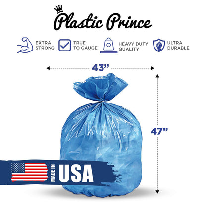 43" x 47" 56 Gal 2 Mil Blue Trash Bags, 100/Case