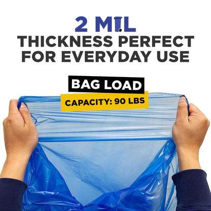 43" x 47" 56 Gal 2 Mil Blue Trash Bags, 100/Case