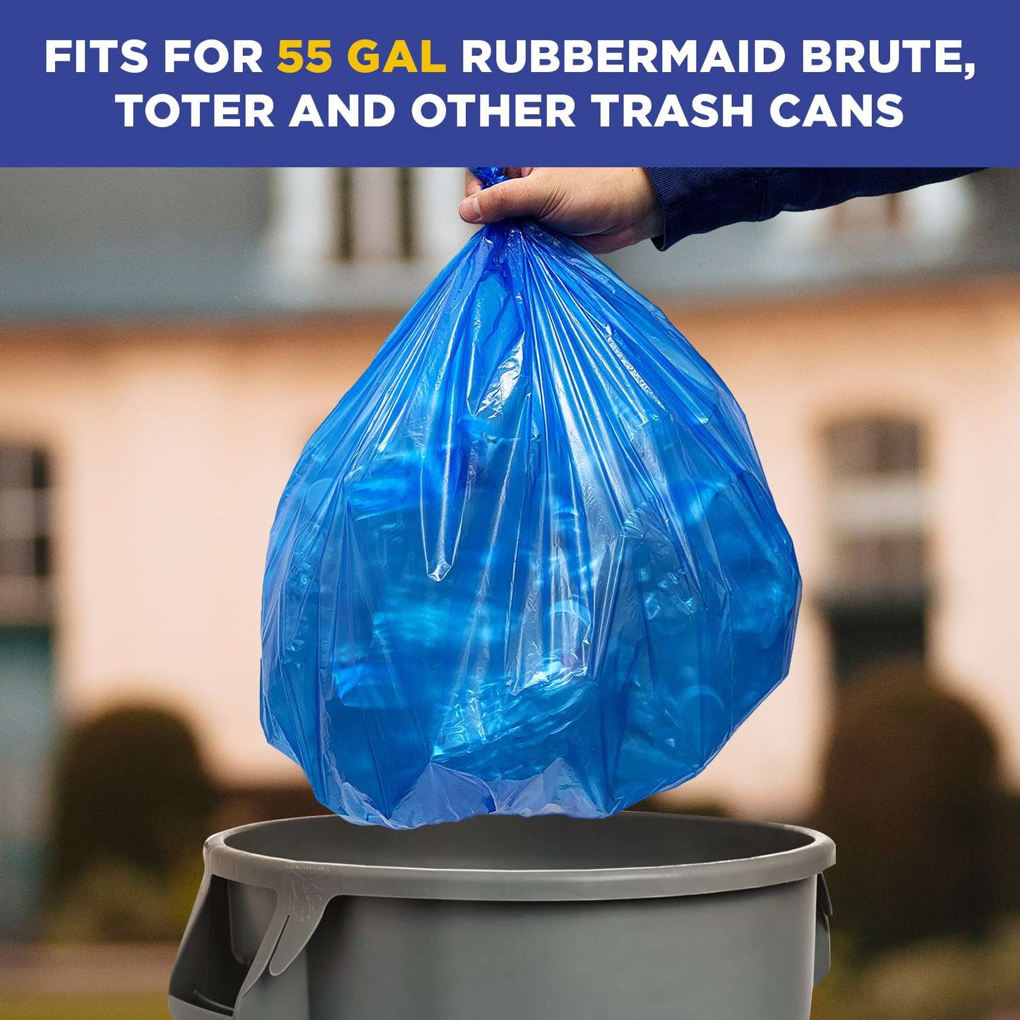 43" x 47" 56 Gal 2 Mil Blue Trash Bags, 100/Case