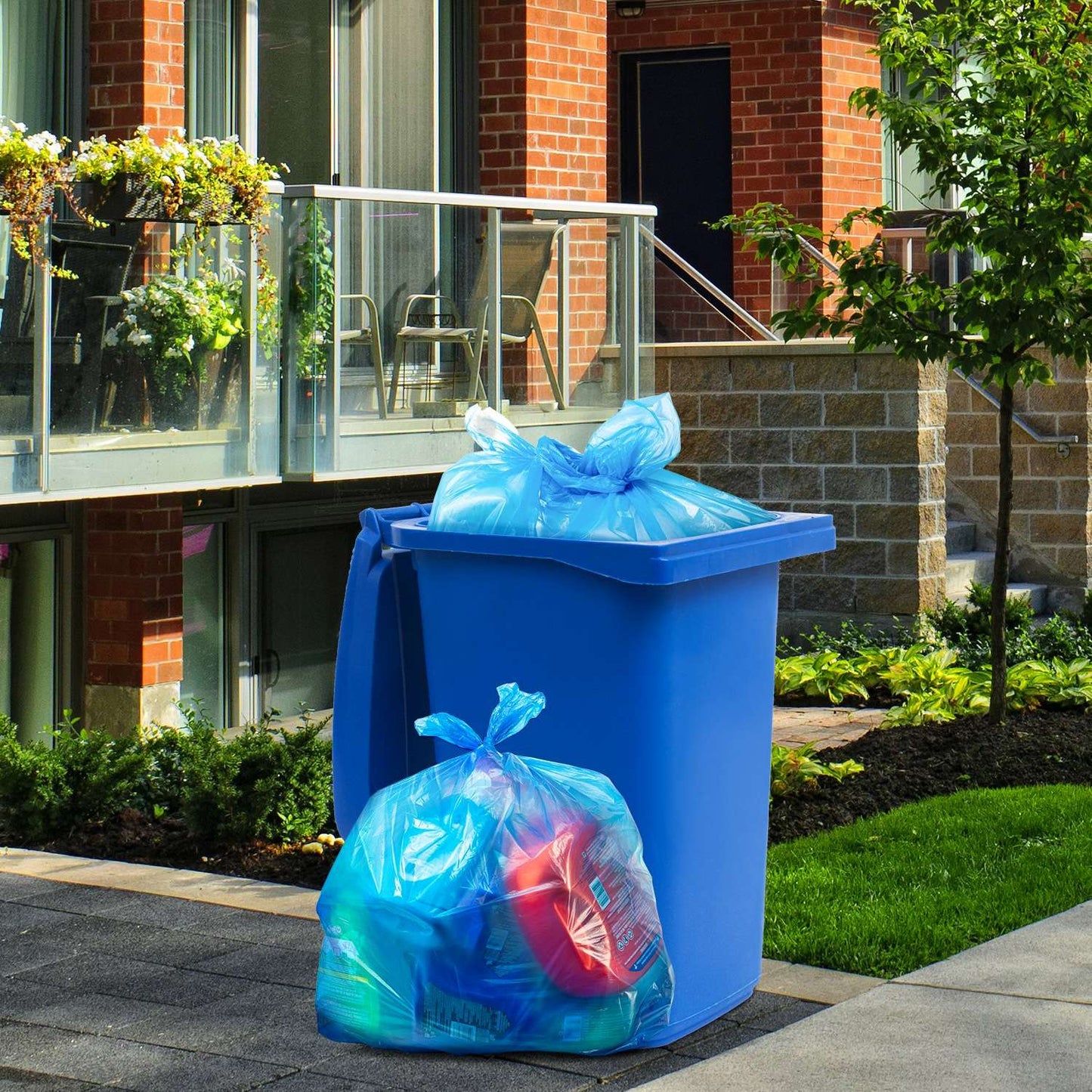 43" x 47" 56 Gal 2 Mil Blue Trash Bags, 100/Case