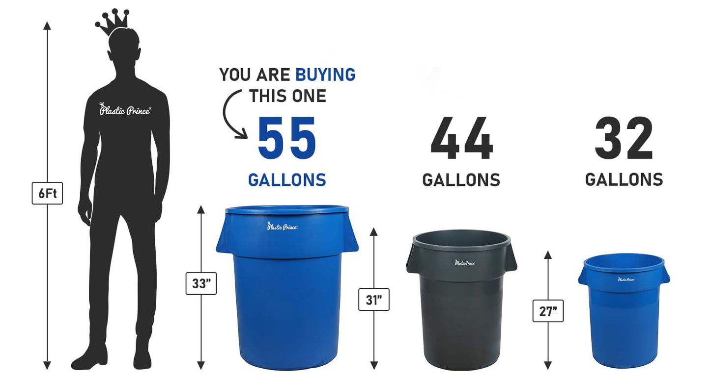 55-Gallon Blue Round Trash Can