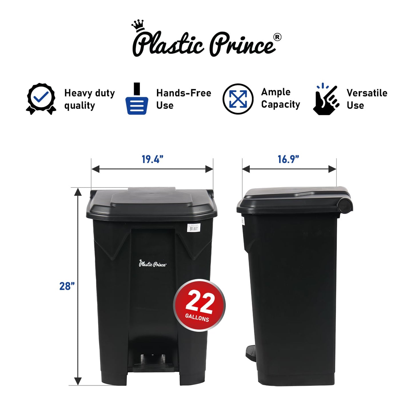 22-Gallon Step-On Indoor Trash Can, Black