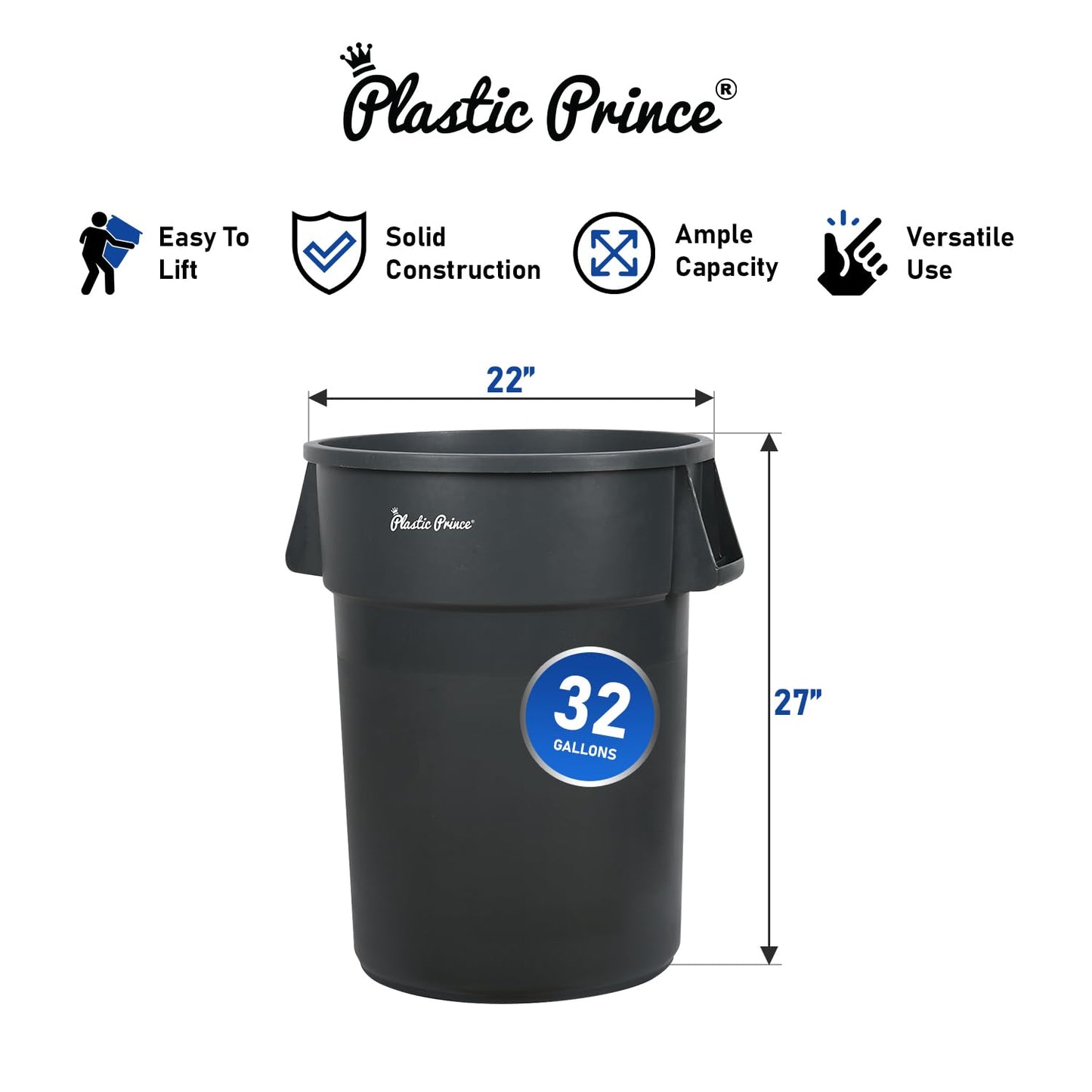 32-Gallon Gray Round Trash Can