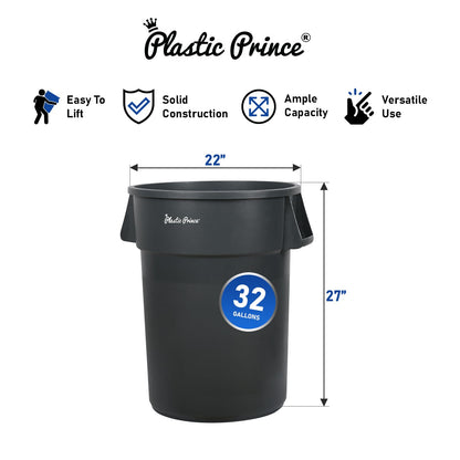 32-Gallon Gray Round Trash Can