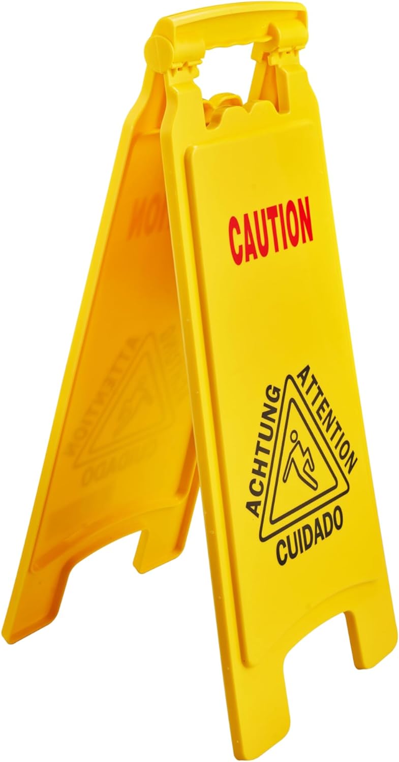 Caution "Wet Floor" Sign, Bright Yellow, Slippery When Wet A-Frame Sign