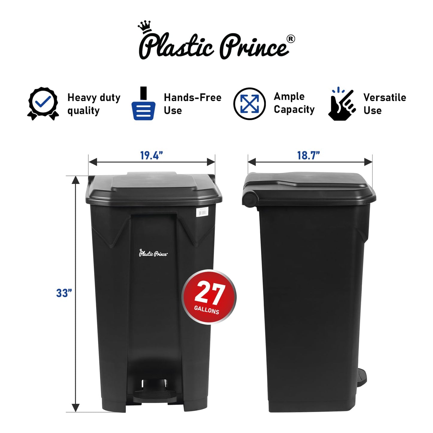 27-Gallon Step-On Indoor Trash Can, Black