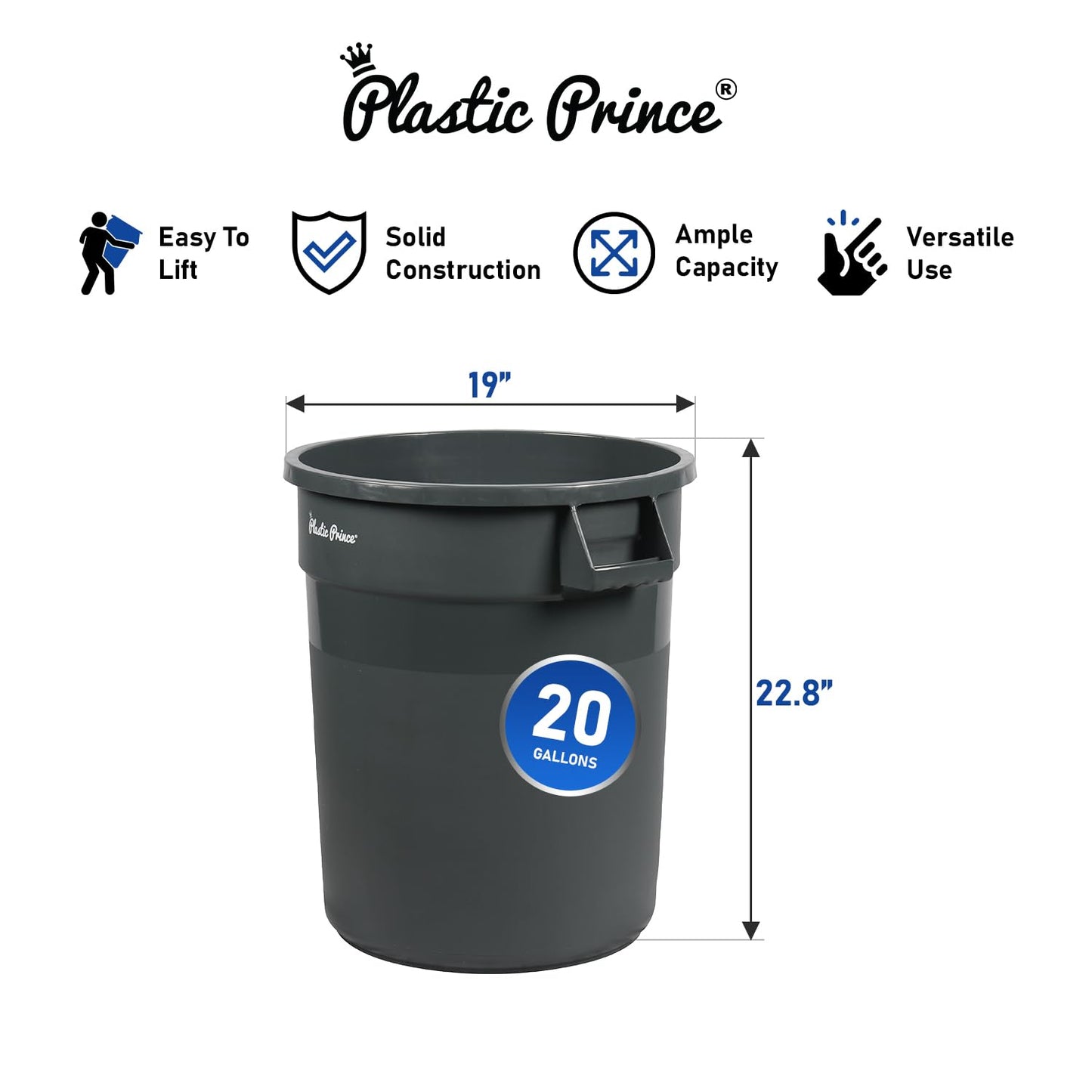 20-Gallon Gray Round Trash Can