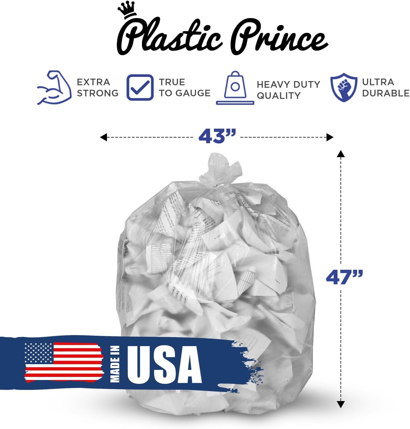 43" x 47" 56 Gal 2 Mil Clear Trash Bags, 100/Case