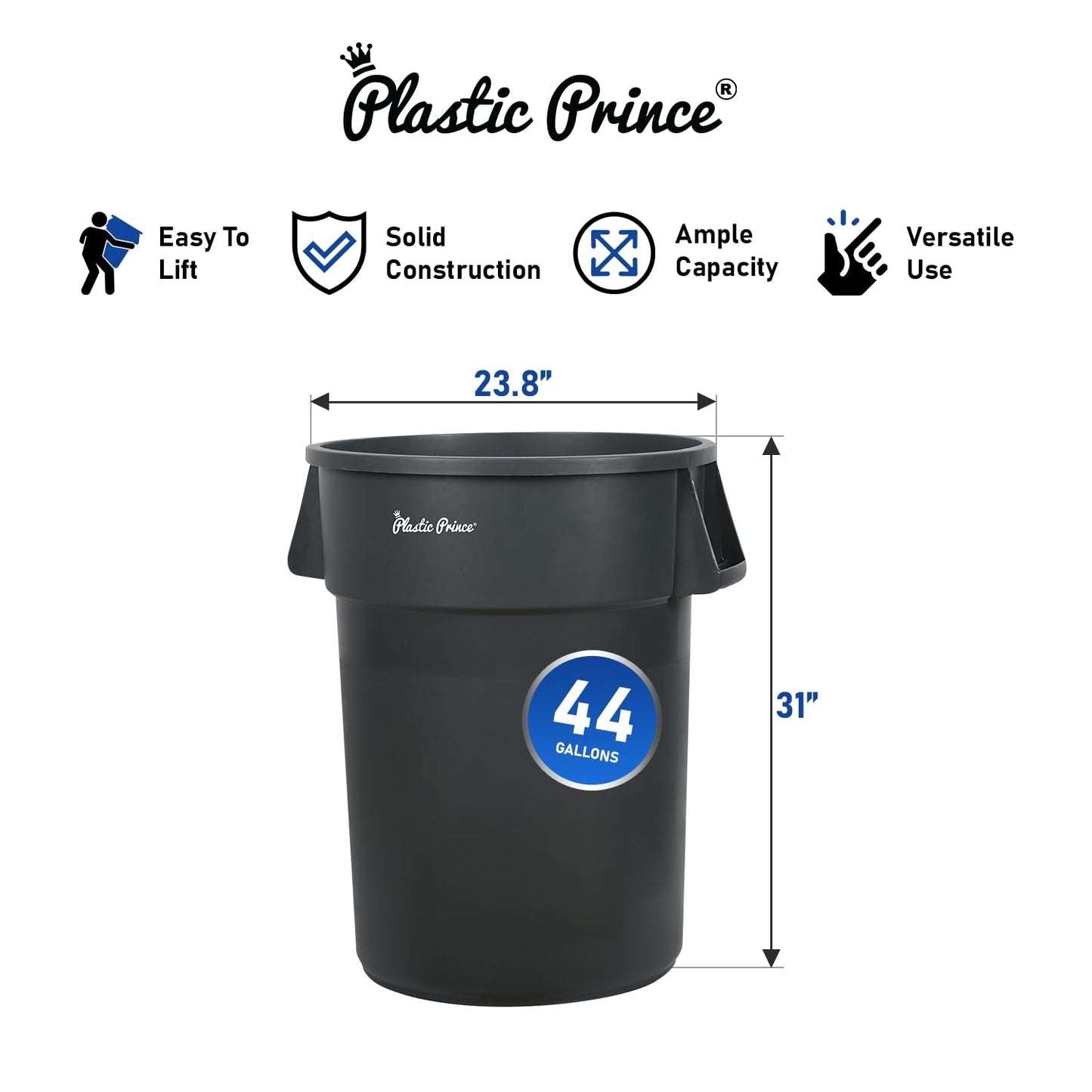 44-Gallon Gray Round Trash Can