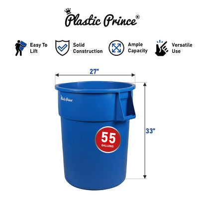 55-Gallon Blue Round Trash Can