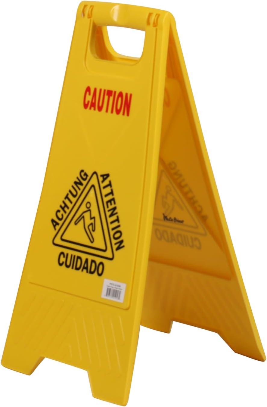 Caution "Wet Floor" Sign, Bright Yellow Heavy-Duty, Slippery When Wet A-Frame Sign