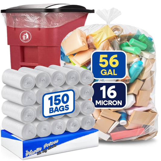 43in x 47in, 56 Gallon, 16 Mic, Clear High-Density Can Liners, 150/Case