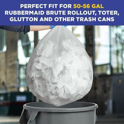 43" x 47" 56 Gal 2 Mil Clear Trash Bags, 100/Case