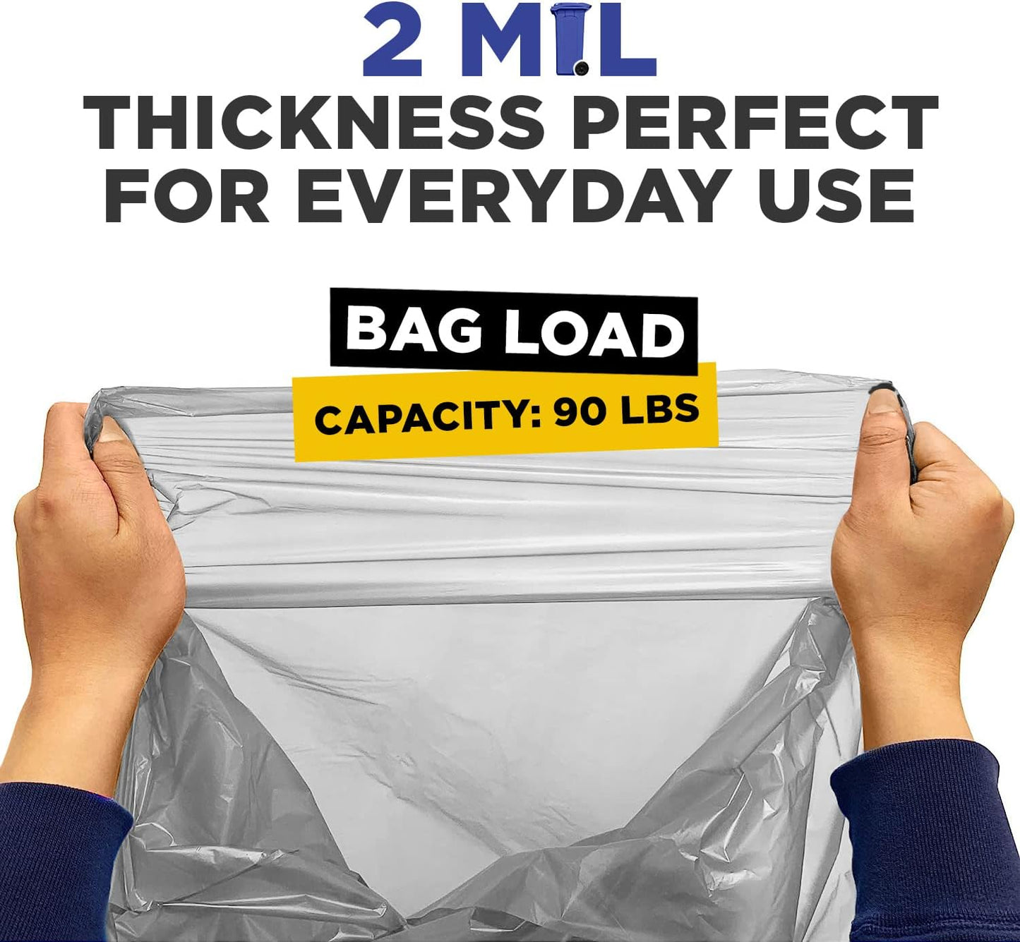 43" x 47" 56 Gal 2 Mil Clear Trash Bags, 100/Case