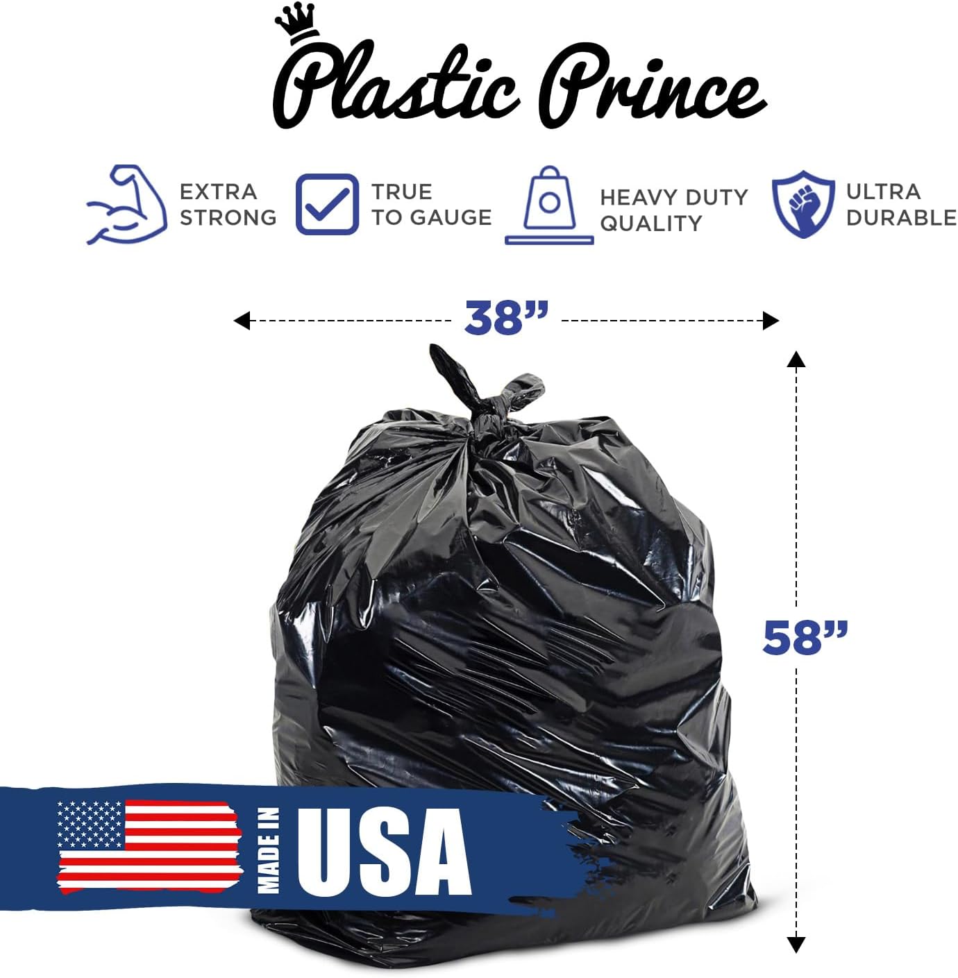 38" x 58" 60 Gal 1.2 Mil Black Trash Bags, 100/Case