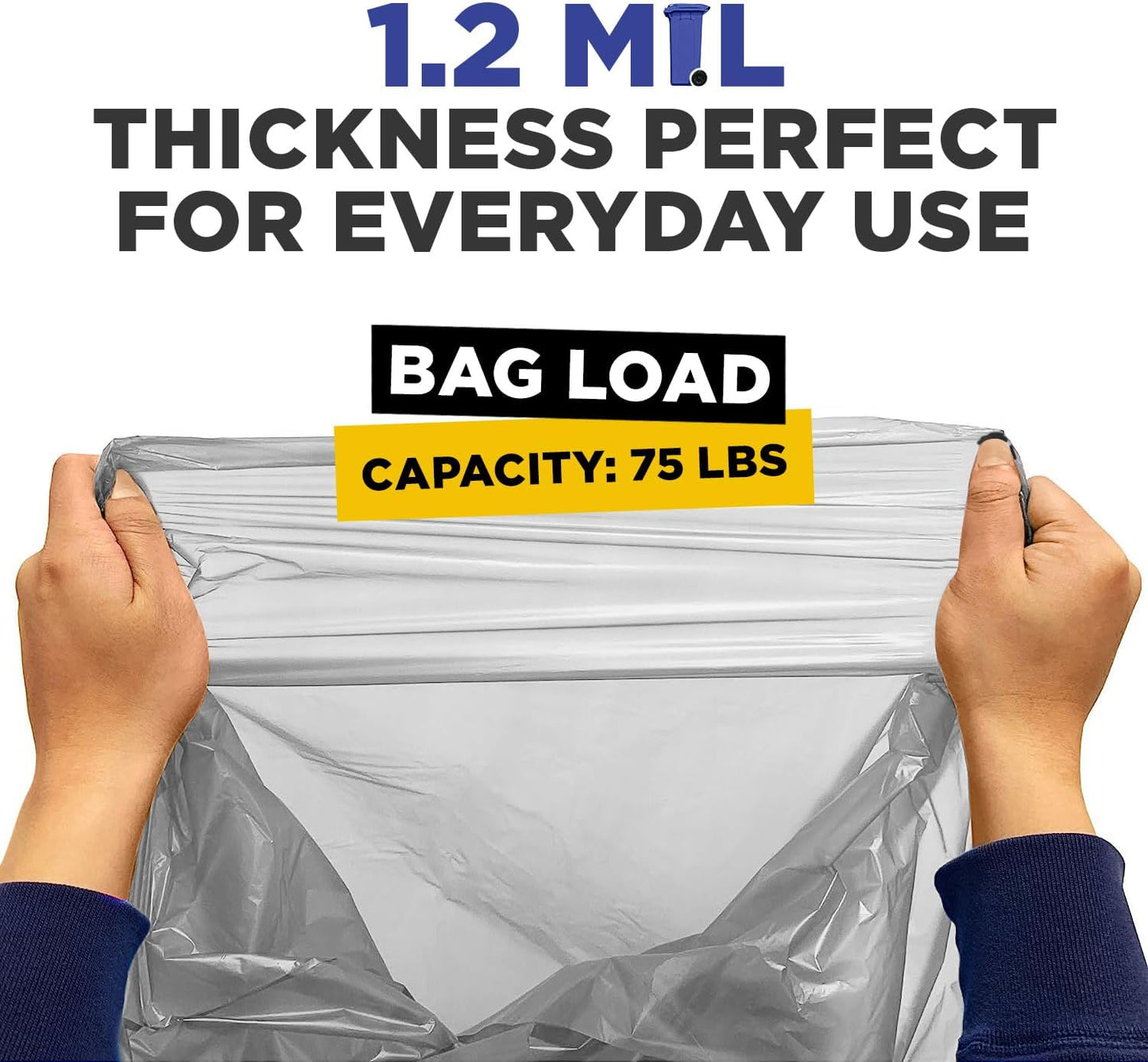 38" x 58" 55 Gal 1.2 Mil Clear Trash Bags, 100/Case