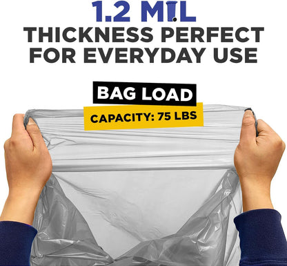 38" x 58" 55 Gal 1.2 Mil Clear Trash Bags, 100/Case