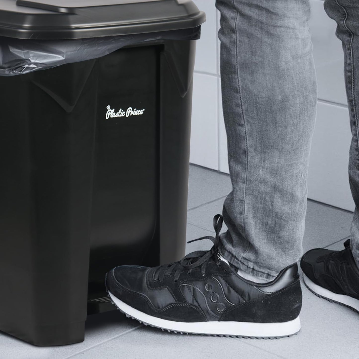 14-Gallon Step-On Indoor Trash Can, Black