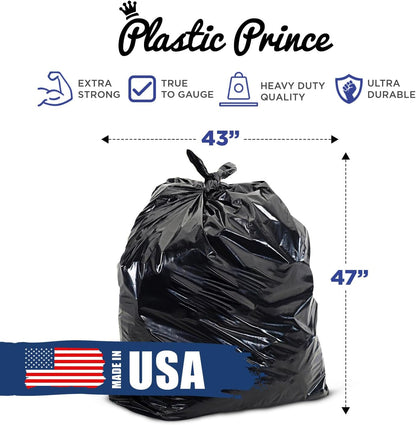 43" x 47" 56 Gal 1.5 Mil Black Trash Bags, 100/Case