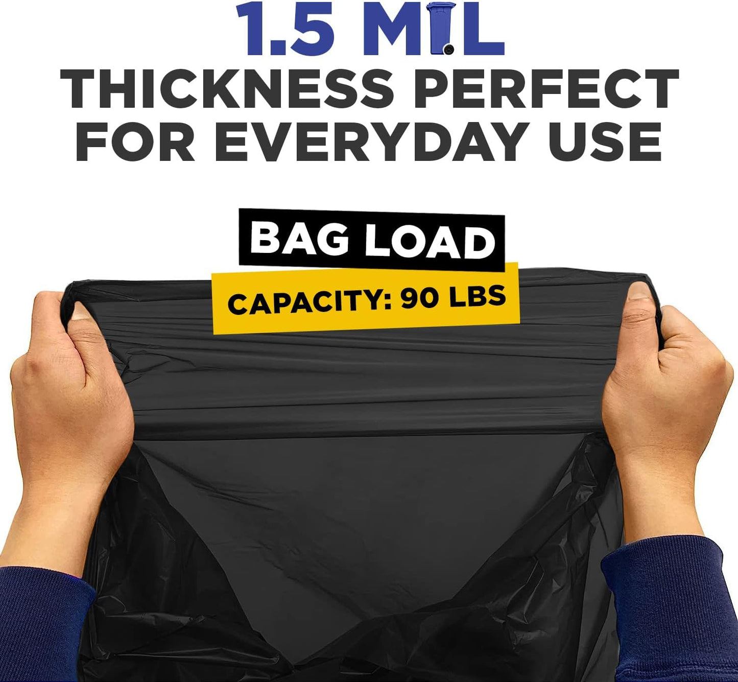 38" x 58" 60 Gal 1.5 Mil Black Trash Bags, 100/Case