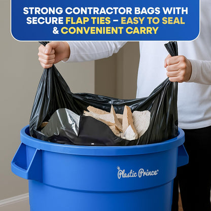 32" x 45" 42 Gallon 3Mil Black Contractor Bags with Flap Ties, 20/Box 120/Case