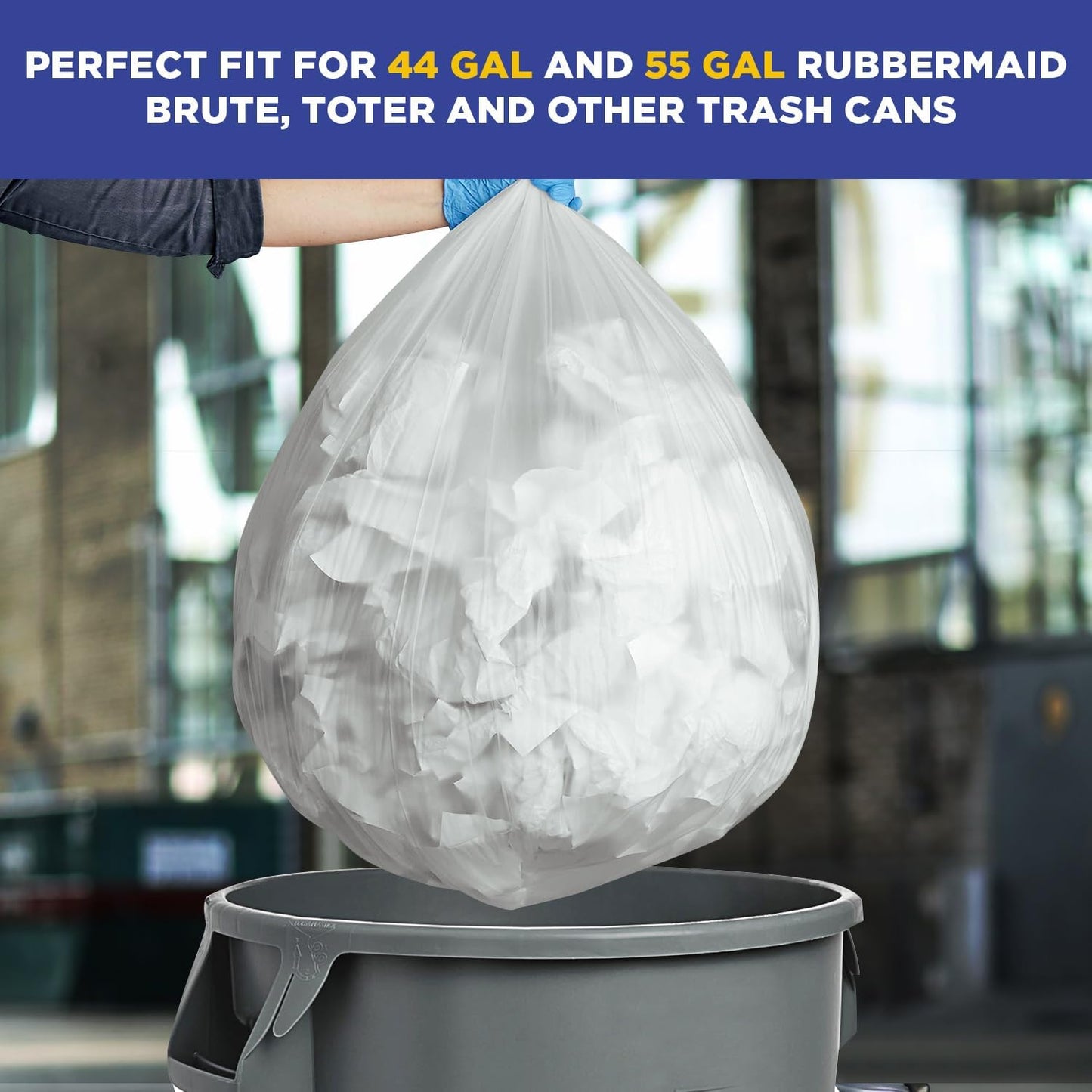 38" x 58" 55 Gal 1.2 Mil Clear Trash Bags, 100/Case