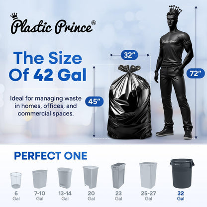 32" x 45" 42 Gallon 3Mil Black Contractor Bags with Flap Ties, 20/Box 120/Case