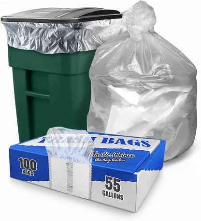 43" x 47" 56 Gal 2 Mil Clear Trash Bags, 100/Case