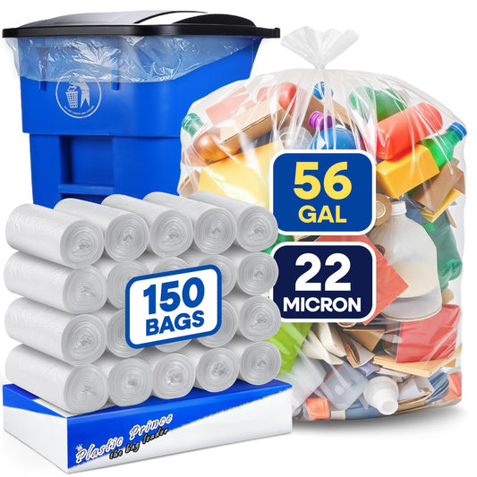 43in x 47in, 56 Gallon, 22 Mic, Clear High-Density Can Liners, 150/Case