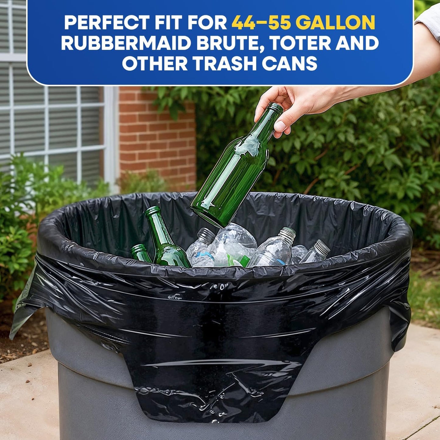 43" x 49" 65 Gallon 2Mil Black Trash Bags with Flap Ties, 20/Box 120/Case