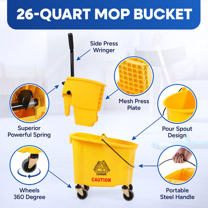 26-QT Side Press Mop Bucket and Wringer, Yellow