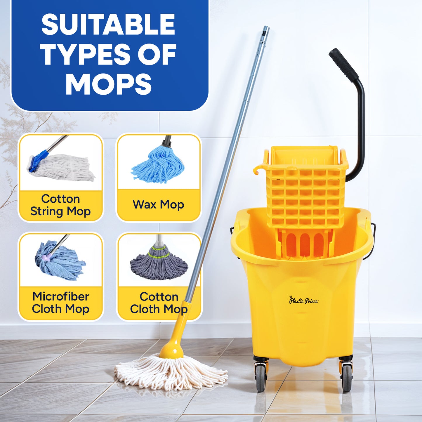 26-QT Side Press Mop Bucket and Wringer, Yellow