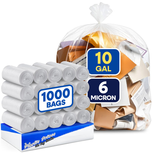 24" x 23", 10 Gallon, 6 Mic, Clear High-Density Can Liners, Perforated Coreless Rolls, 1000/Case