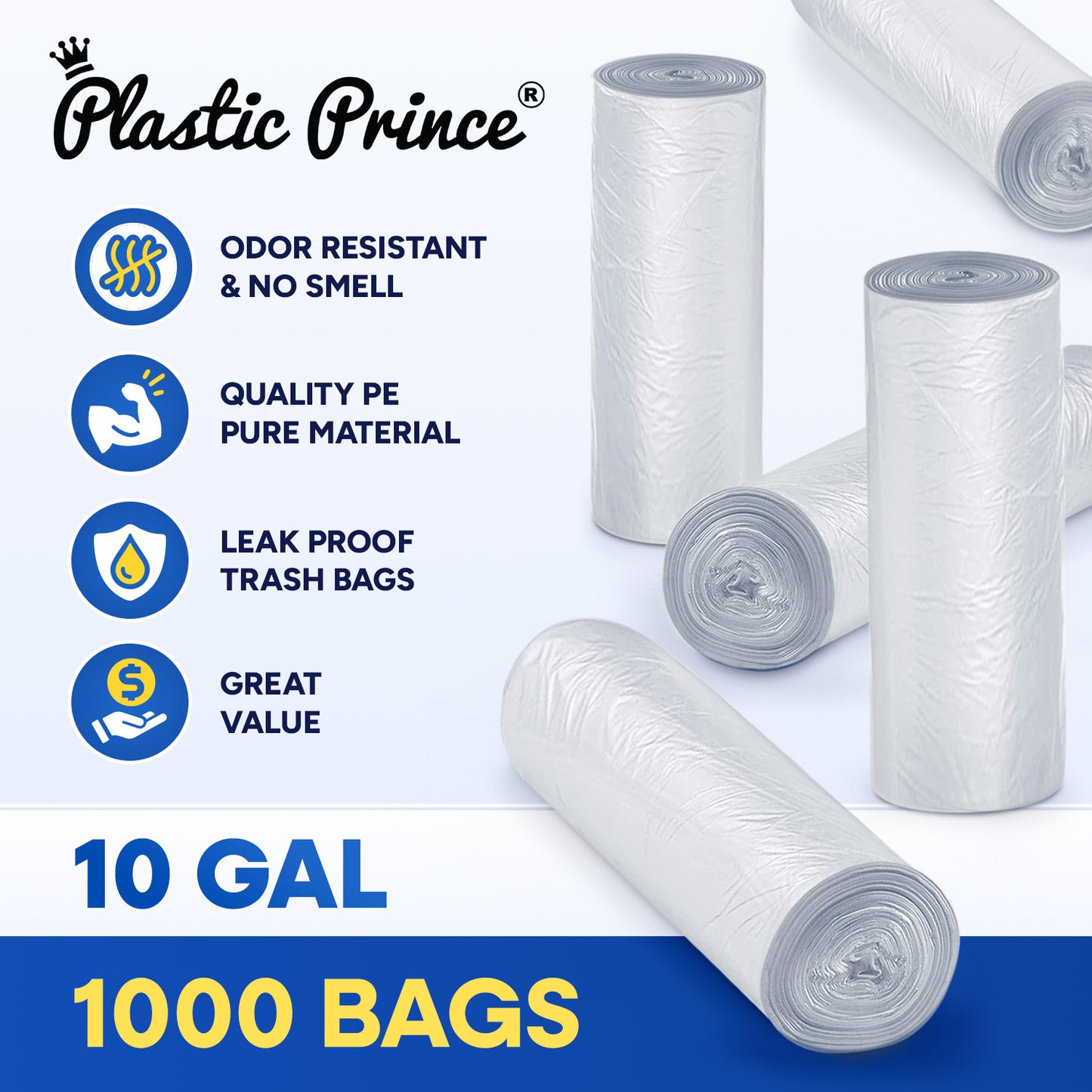 24" x 23", 10 Gallon, 6 Mic, Clear High-Density Can Liners, Perforated Coreless Rolls, 1000/Case